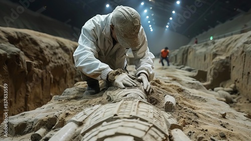 Terracotta Army being unearthed by archaeologists, revealing hidden secrets photo