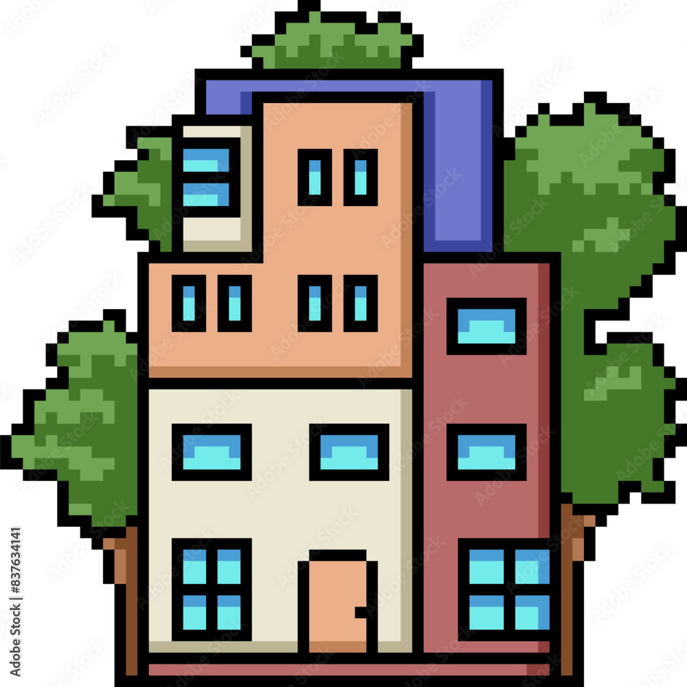 pixel art of modern town house