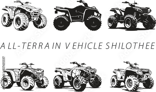 ATV 🏍️,
All-Terrain Vehicle 🚜,
Black silhouette 🖤,
Vector art 🎨,
Off-road 🛤️,
Four-wheeler 🏎️,
Quad bike 🏍️,
Adventure 🌄,
Outdoor sports 🏞️,
Recreational vehicle 🚐,
Off-road vehicle 🚙,
Grap