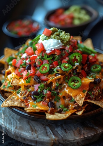 Nachos - Loaded nachos with cheese, jalapenos, sour cream, and guacamole. 