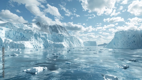Wallpaper Mural Melting Glaciers and Icebergs: Illustrate melting glaciers, ice caps, or icebergs in polar regions, with chunks of ice breaking off and melting into the ocean. Torontodigital.ca