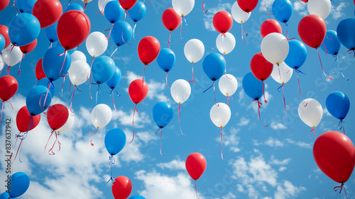 Luftballons in rot blau und weiss als Symbol für Frankreich

