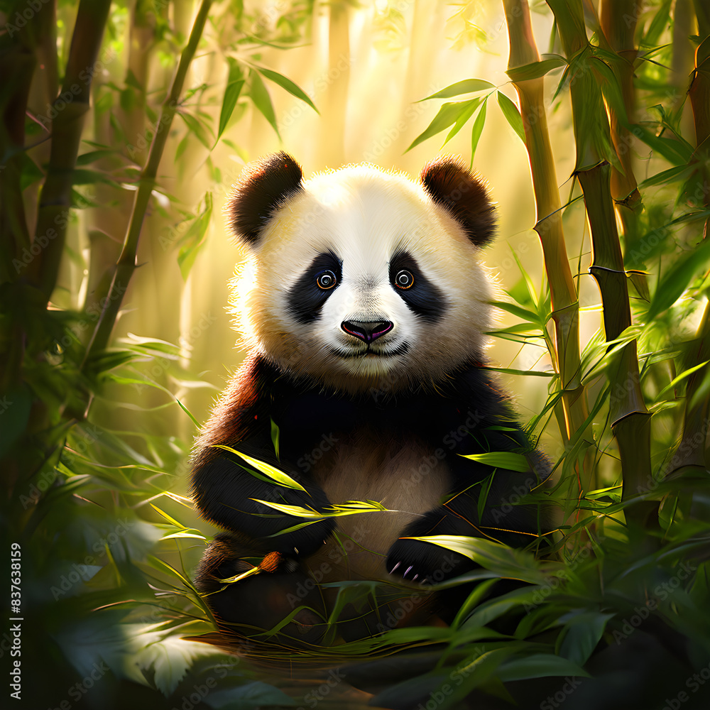 Obraz premium giant panda eating bamboo