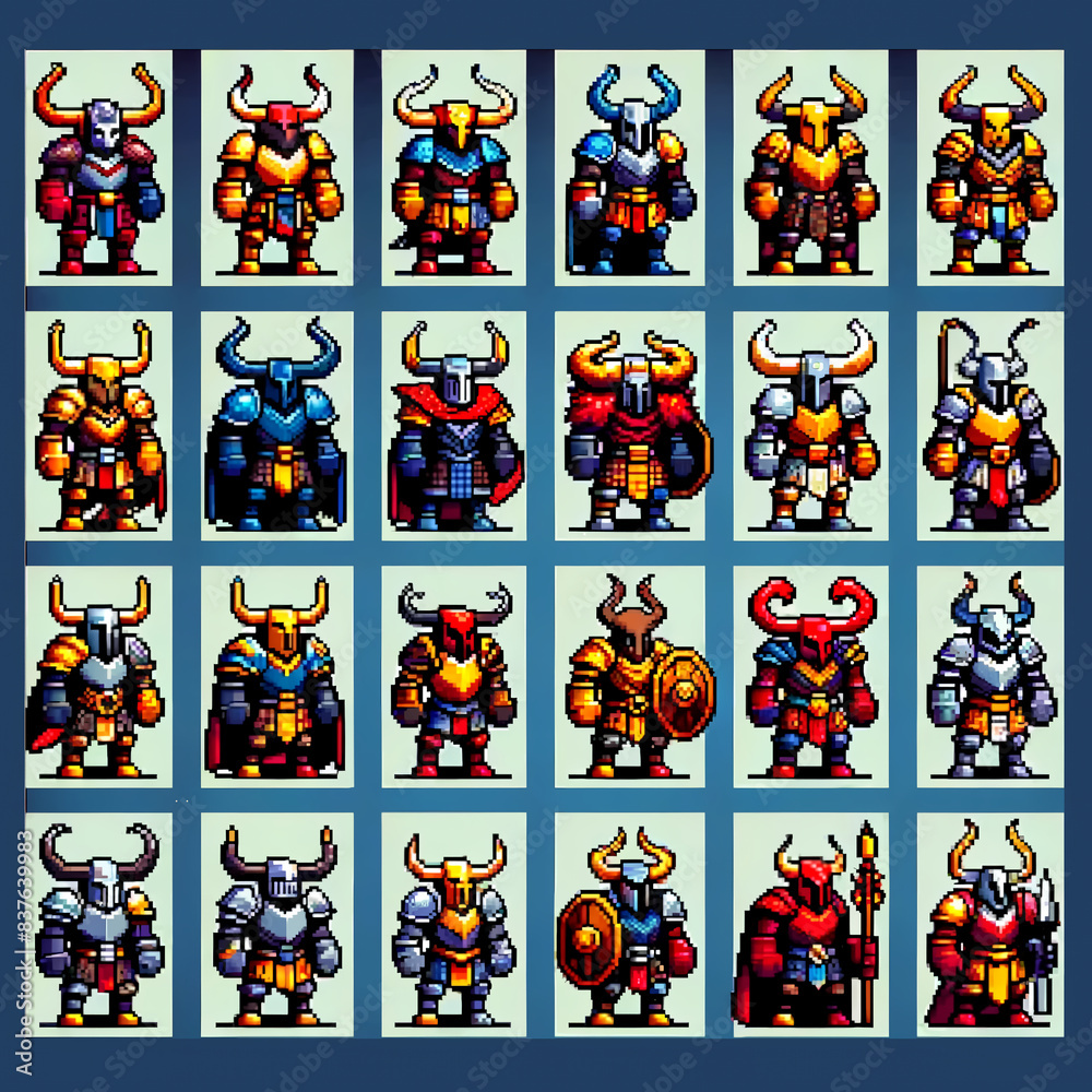 Fototapeta premium Pixel Art RPG Minotaur King Icons Variant