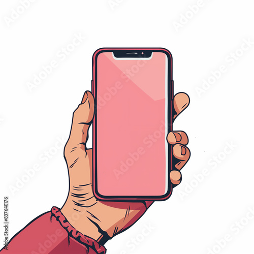 a hand holding an phone illustration on white background