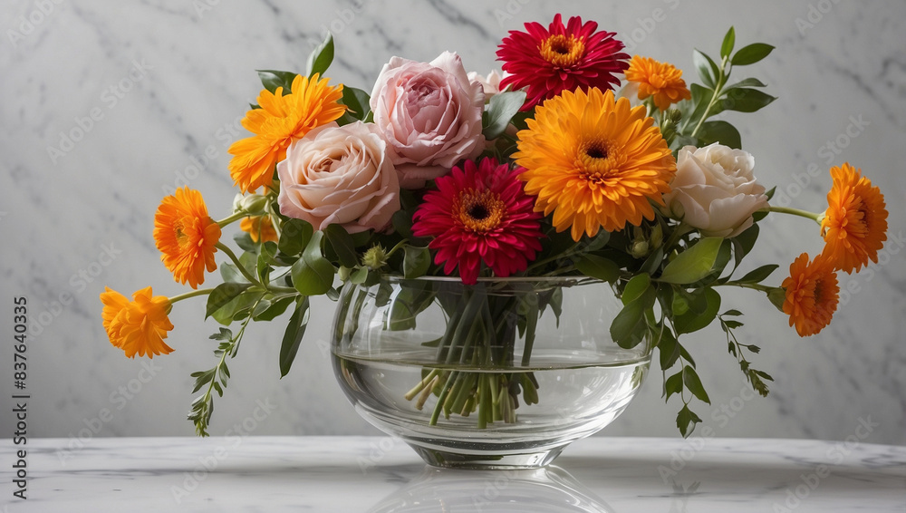 A gracefully arranged bouquet of vibrant flowers