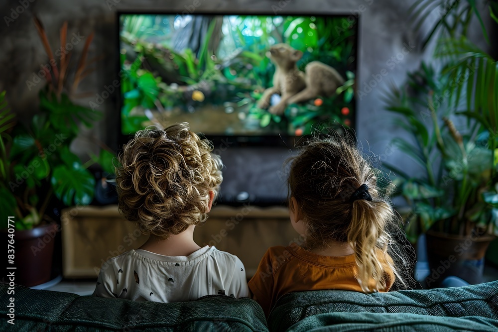 Kids Exploring Nature Through Documentary on TV at Home