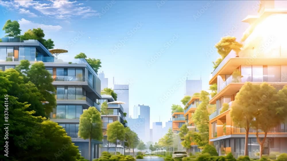 Illustration of sustainable urban design with ecofriendly elements ...
