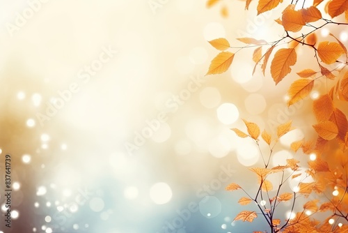 Beautiful Autumn Forest  Vibrant Red  Golden  and White Leaves on Bokeh Light Background