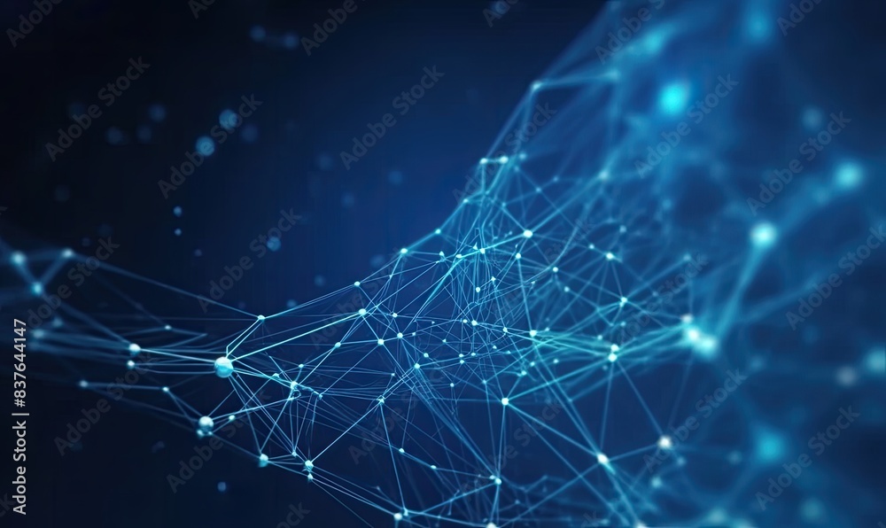 Fototapeta premium Abstract Blue Network Grid and particles connected Background