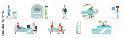 Doctor and Medical Staff with Patient Vector Set