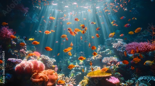 Vibrant and Colorful Underwater Coral Reef Teeming with Diverse Marine Life Showcasing the Awe inspiring Beauty of the Ocean Ecosystem