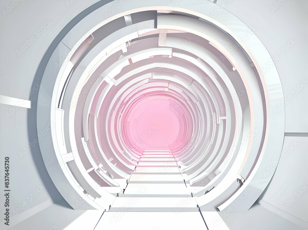 Fototapeta premium Abstract technology round tunnel White pink metal