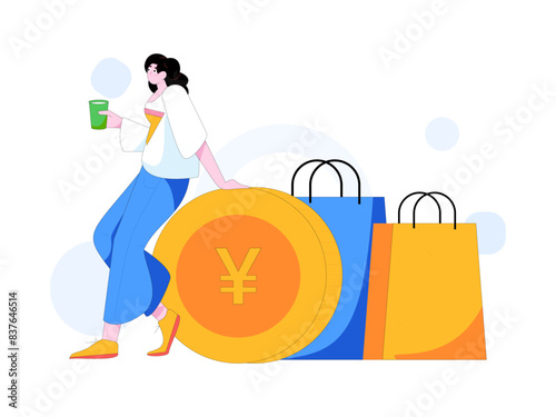 Holiday shopping people doing e-commerce online shopping flat vector concept operation hand drawn illustration
