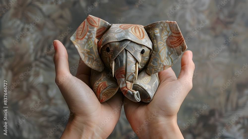 Fototapeta premium Handcrafted Origami Elephant Doll Made with Patterned Surin Fabric