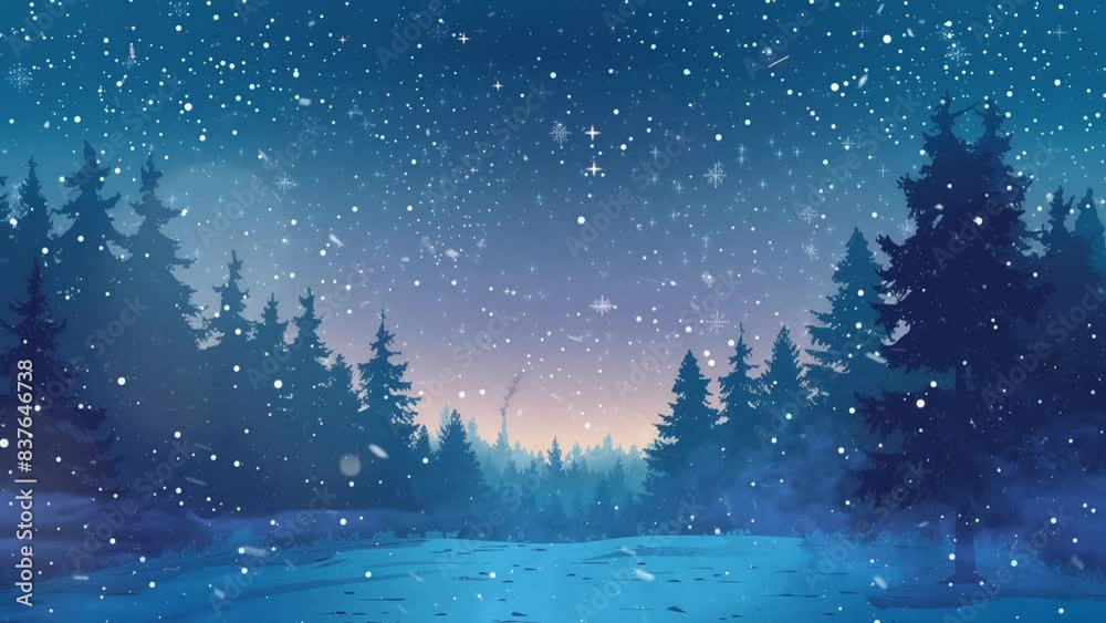 beautiful scenery with winter wonderland background with starry night sky. seamless looping overlay 4k virtual video animation background beautiful scenery with winter wonderland background with starry night sky. seamless looping overlay 4k virtual video animation background