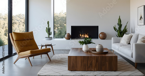 Relaxing in a modern living room with a burning fireplace, enjoying the warmth and comfort of home