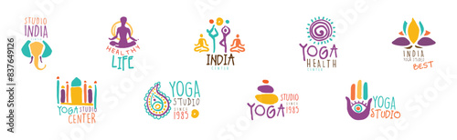 India Yoga Studio Center Logo Design Vector Set