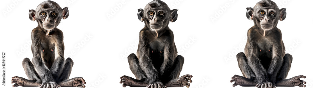 Three Black-Handed Spider Monkeys Sitting in a Row