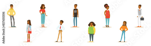 African-American Man and Woman Character in Standing Pose Vector Set