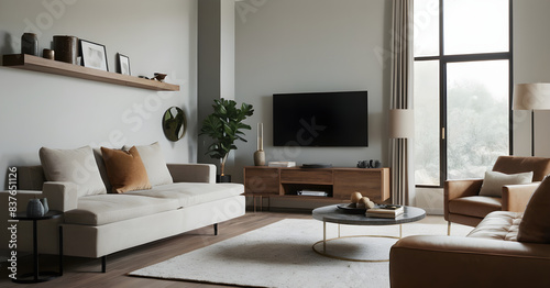 Relaxing in a modern living room with ample natural light streaming through large windows