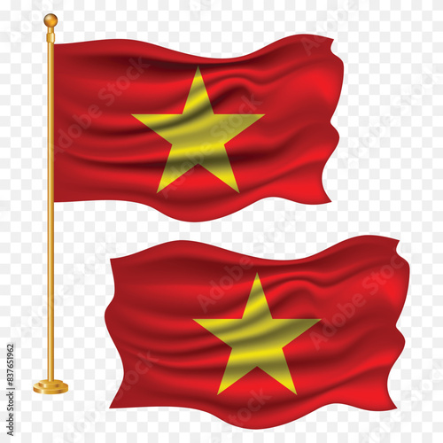 Vietnam independence day with national flag waving fabric illustration png element with pole emoji and clipart transparent background