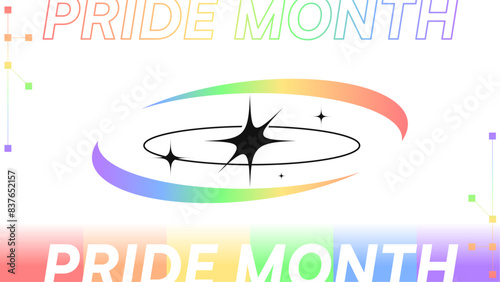 Pride Month Gradient Rainbow Orbit Star with Decorated Element Typography, Flat Style