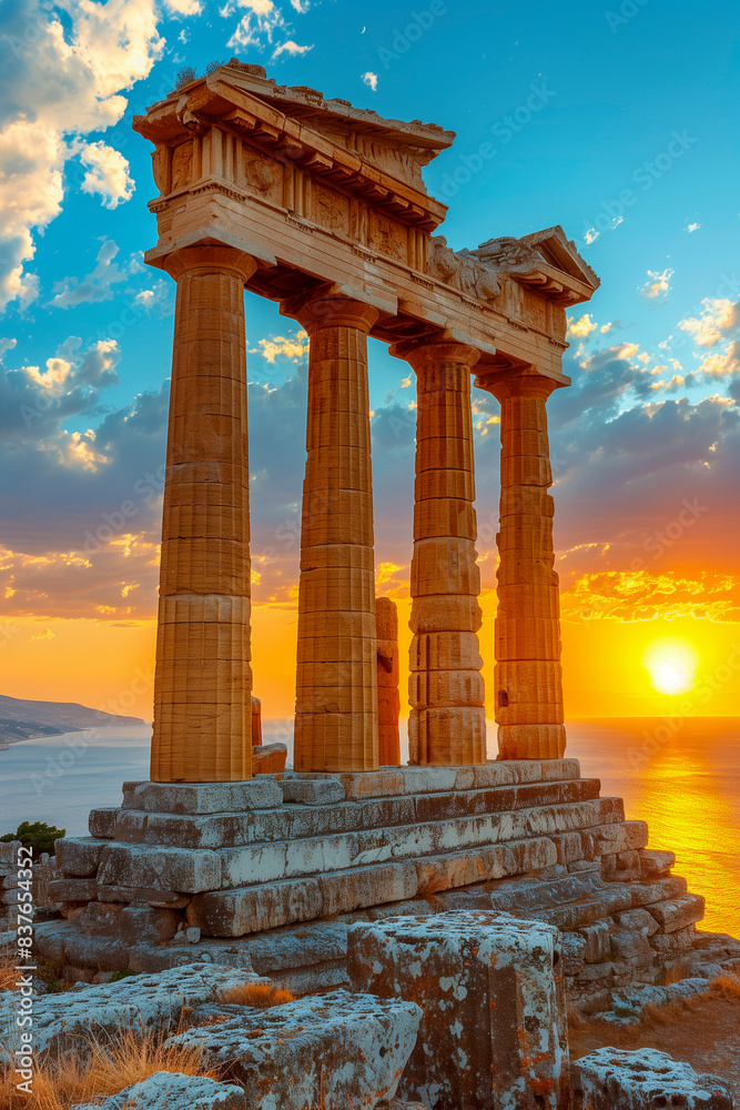 Fototapeta premium Ancient ruins with a stunning sunset backdrop