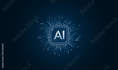 AI chips. Artificial intelligence circuit line design. Machine learning design. Smart technology, AI, CPU, GPU. Vector illustration.