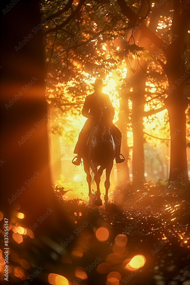 Fototapeta premium Horseback riding through a picturesque countryside