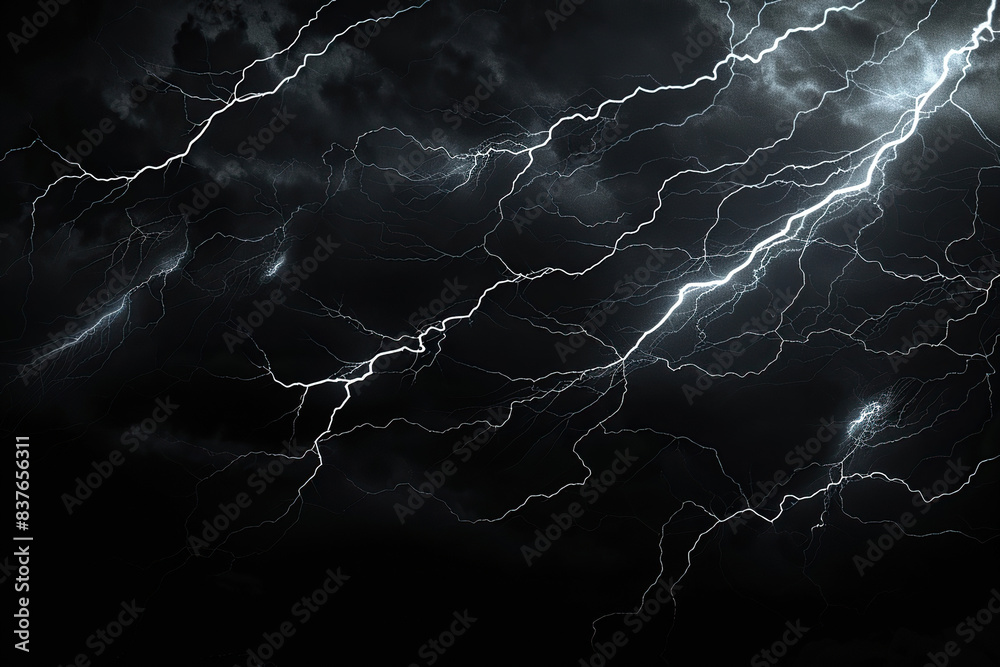 Generative ai on theme of scary bright electric lightning bolt with branches in the night dark sky Generative ai on theme of scary bright electric lightning bolt with branches in the night dark sky