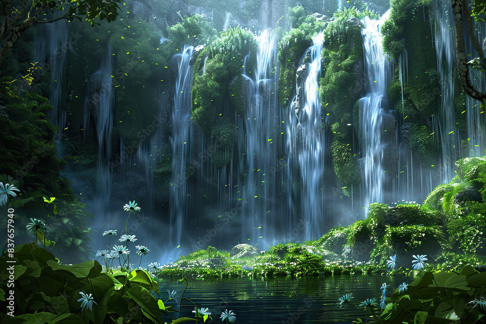 Generative ai on theme of beautiful majestic waterfall in natural nature, national park attraction Generative ai on theme of beautiful majestic waterfall in natural nature, national park attraction