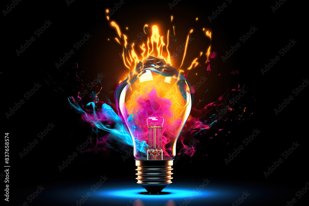 Generative ai on theme of beautiful abstract creative light bulb explodes with colorful paint Generative ai on theme of beautiful abstract creative light bulb explodes with colorful paint
