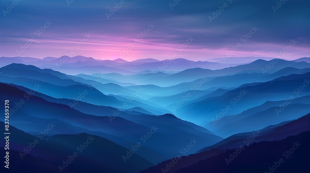Fototapeta premium Majestic Mountainous Panorama with Serene Purple and Blue Hues