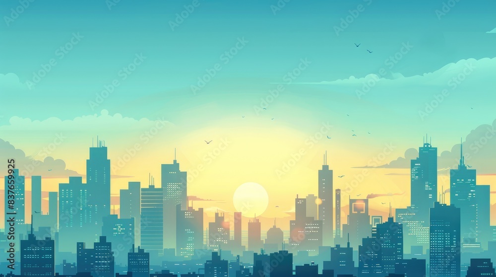 Fototapeta premium An urban landscape silhouette with high-rise buildings and a clear evening sky, representing the dynamic life of the city