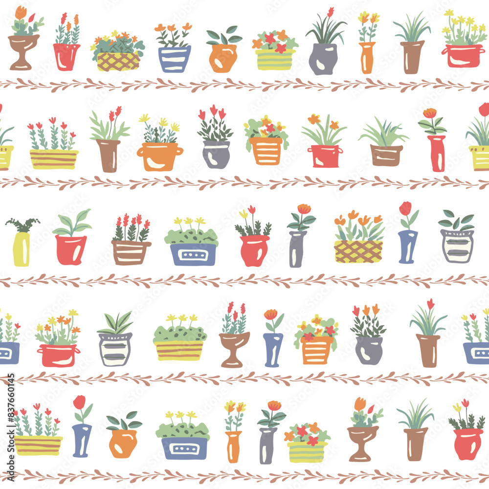 Abstract and cute plants seamless pattern, Abstract and cute plants seamless pattern,