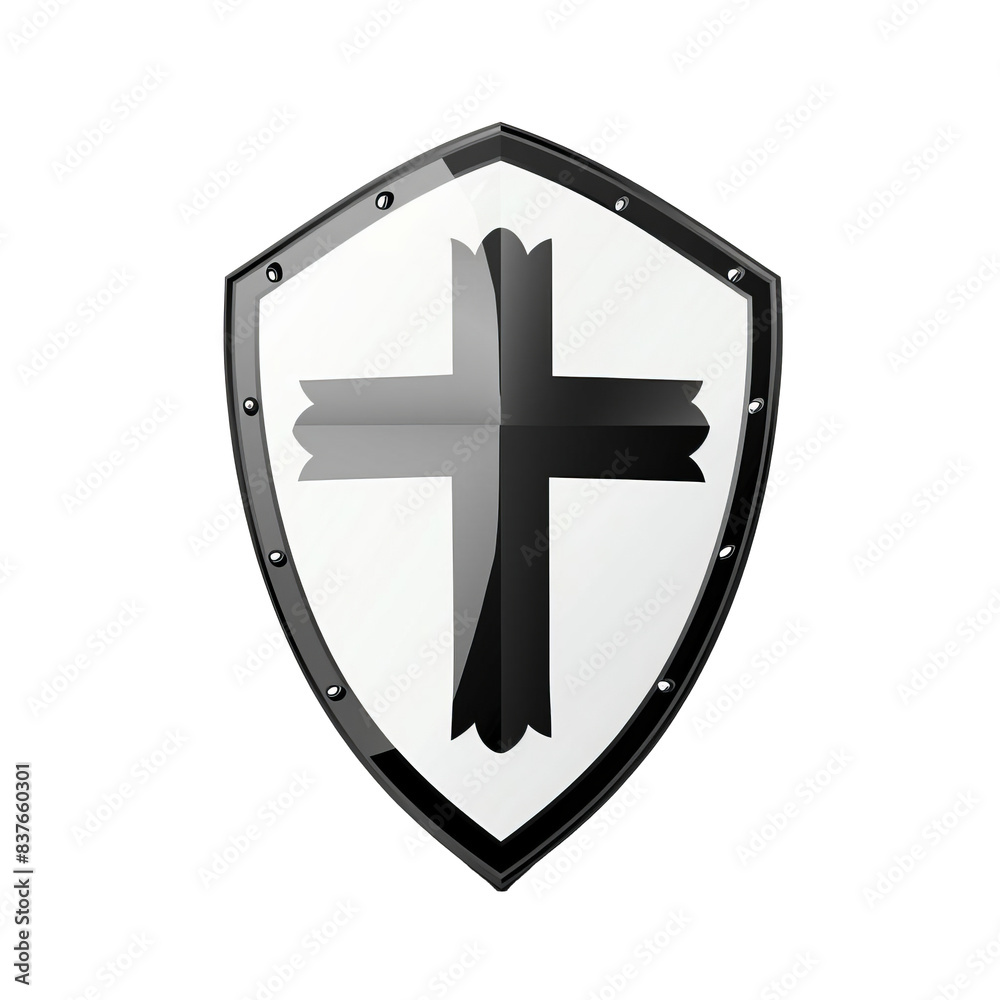 Fototapeta premium A shield with cross icon on a transparent background for easy di-cut.