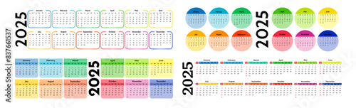 Set of calendars for 2025 isolated on a white background