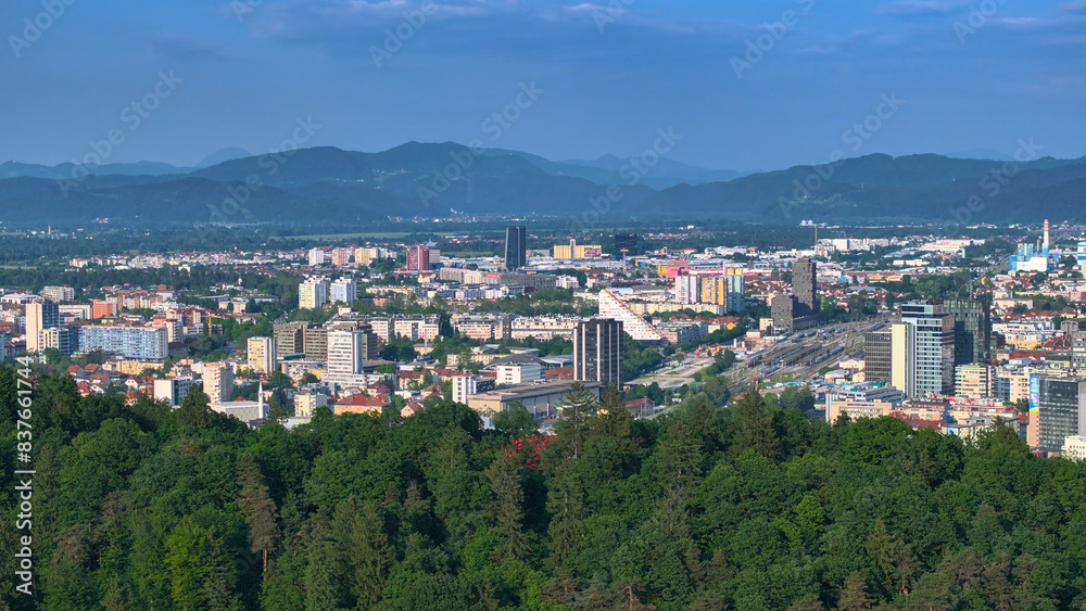 AERIAL: Drone point of view of budding residential Ljubljana neighborhoods. AERIAL: Drone point of view of budding residential Ljubljana neighborhoods.
