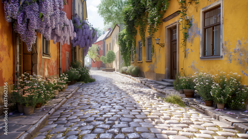Quaint European village with cobbled streets
 photo