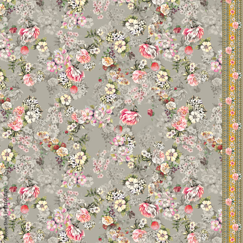 Allover, Textile, Flower, Motif, Background, Colorful, Textile Design, 