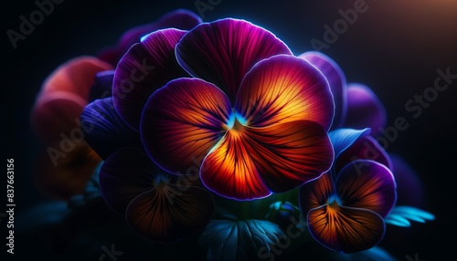 A vibrant, close-up image of pansy flowers