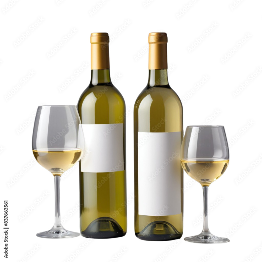 wine bottle with blank label and wine glass on Isolated transparent background png. generated with AI wine bottle with blank label and wine glass on Isolated transparent background png. generated with AI