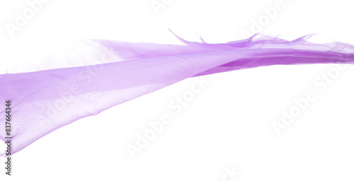 Purple Violet Organza fabric flying in curve shape, Piece of textile blue sky organza fabric throw fall in air. White background isolated motion blur © Jade