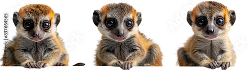 Three Baby Red-Fronted Brown Lemurs Looking at Camera photo
