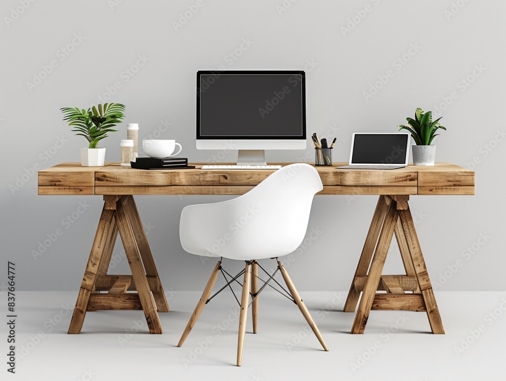 Fototapeta premium Desk with computer and chair