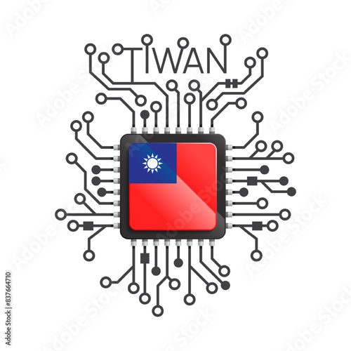 Taiwan of circuit board. Electric nation flag circuit black microchip. vector illustration.