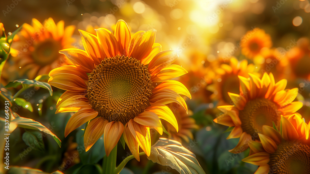 Fototapeta premium Bright yellow sunflowers on a sunny day 