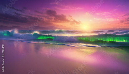 Aurora Borealis over Beach Sunrise