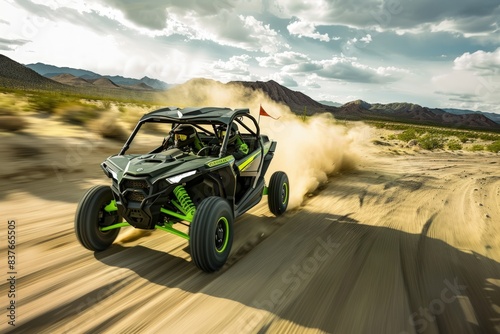 a black and lime green can am maverick x3 hellcat UTV on the forest photo